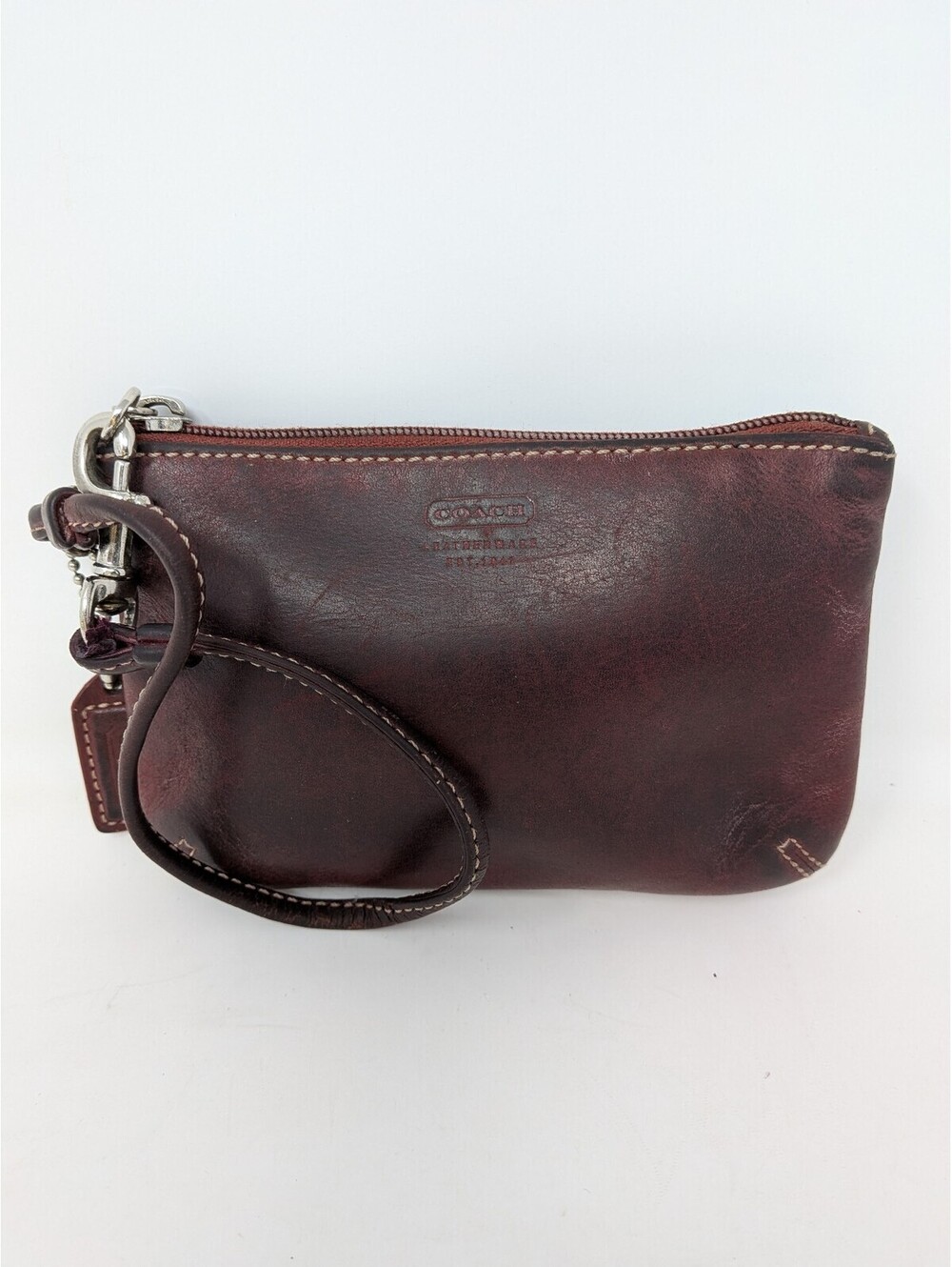 COACH Legacy Leather Wristlet Oxblood Burgundy Zip Clutch Pouch Hangtag